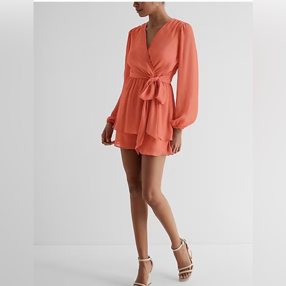 Express Tie Waist Ruffle Romper
